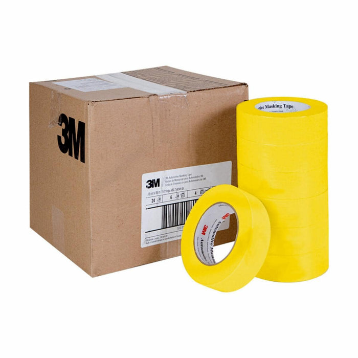 3M™ 06654  Case 388N Automotive Refinishing Masking Tape, 55 m x 36 mm, 6.3 mil THK, Yellow, 24 rolls