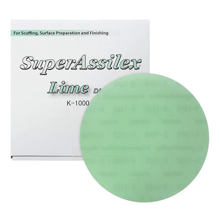 (25)Super Assilex 193-1509 Sanding Disc, 6 in Dia, K1000 Grit, Lime, No Holes