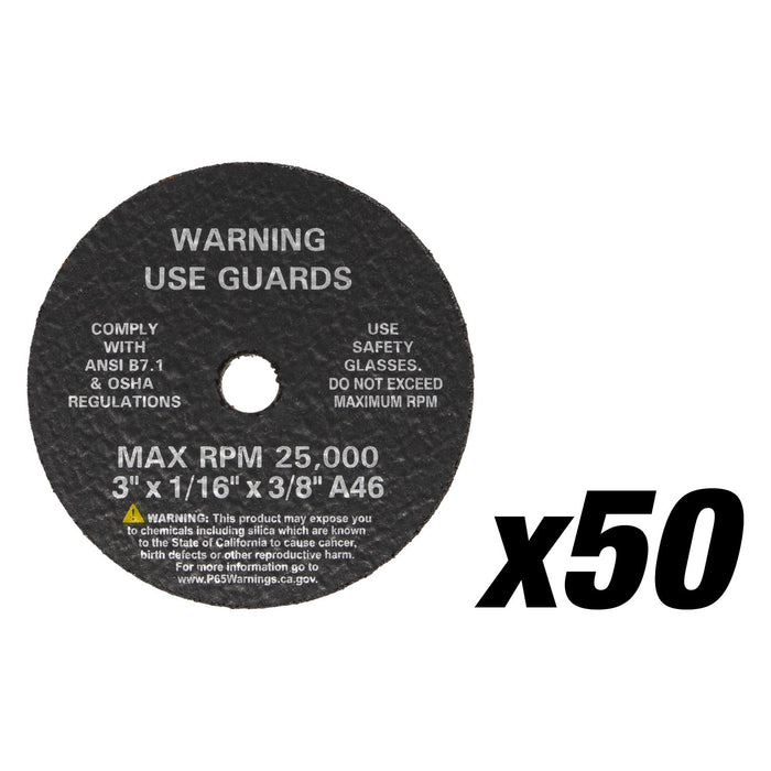 AES Industries 3" Cut-Off Wheels, 3" x 1/16" x 3/8", 50 per Box