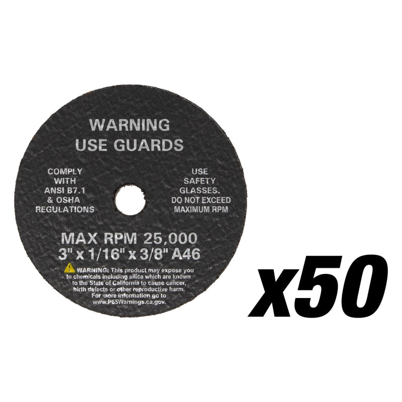 3" Cut-Off Wheels, 3" x 1/16" x 3/8", 50 per Box