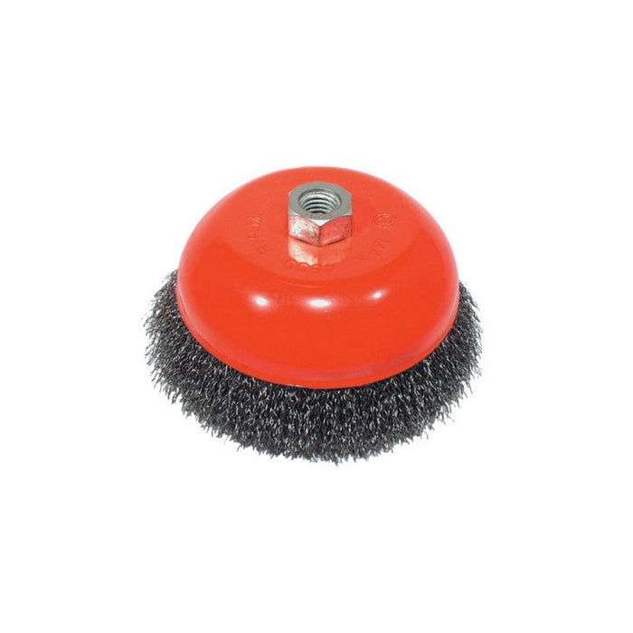 AES Industries Industries 1835 Wire Cup Brush with Spindle, 5 in, 5/8-11, Carbon Steel, Brass-Coated