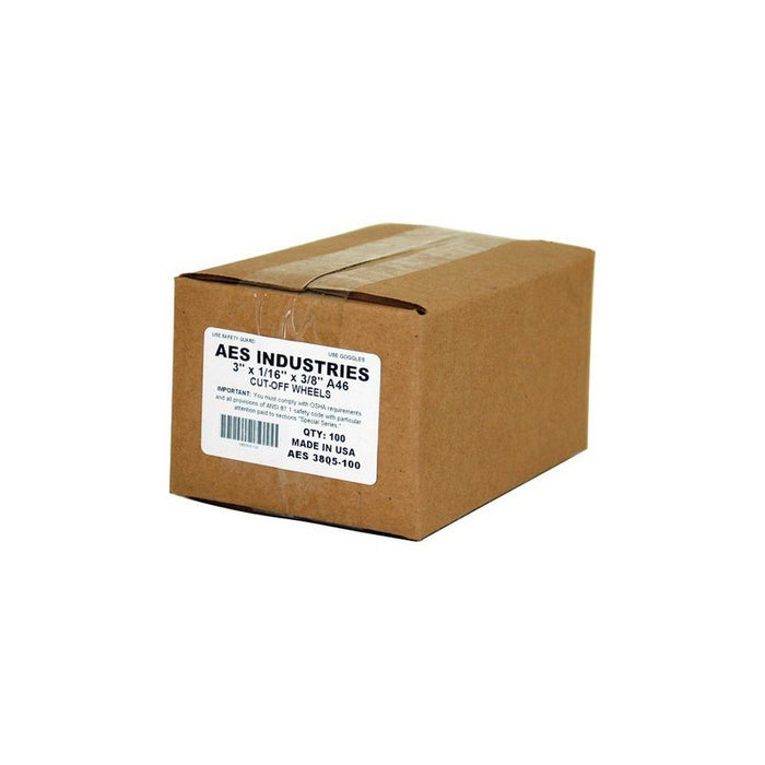 AES Industries Industries 3805-100 Cut-Off Wheel, 3 in Dia, 1/16 in THK, 3/8 in Hole, 46 Grit, 26000