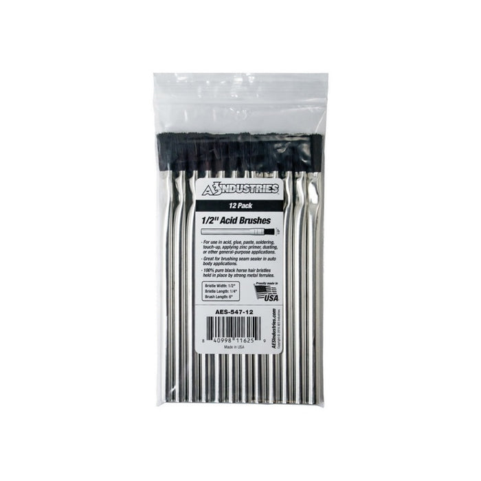 AES Industries Industries 547-12 Acid Brush, 6 in OAL, 1/2 in Brush, 100% Pure Black Horse Hair, Ele