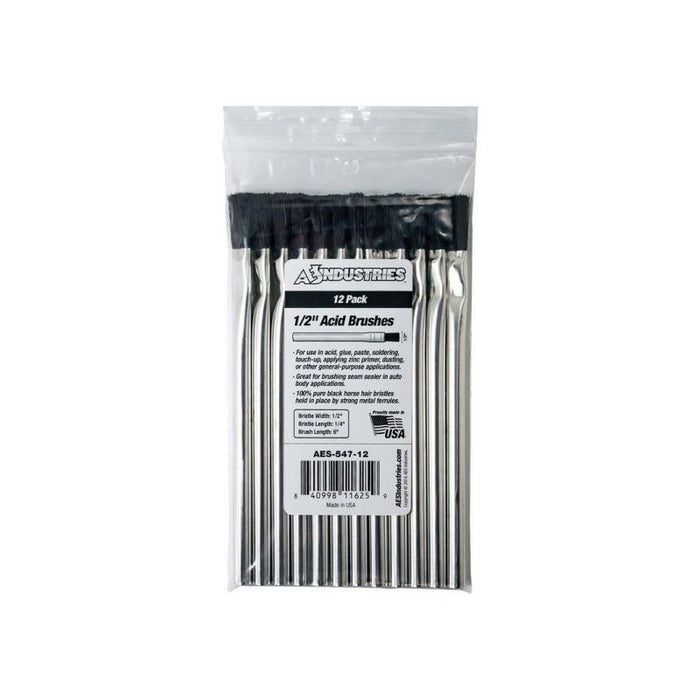 AES Industries Industries 547-12 Acid Brush, 6 in OAL, 1/2 in Brush, 100% Pure Black Horse Hair, Ele