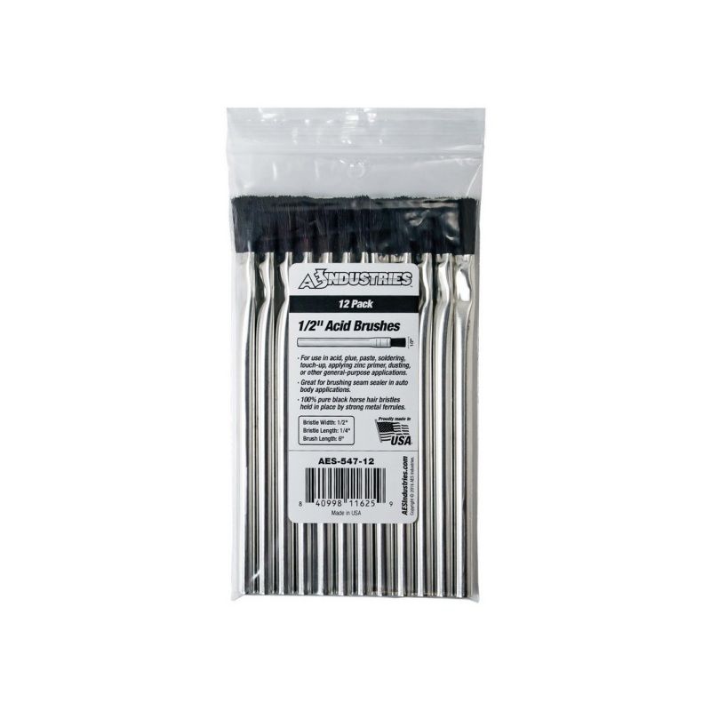 Acid Brush 547-12, 1/2 in Black Horse Hair, 6-in Overall Length