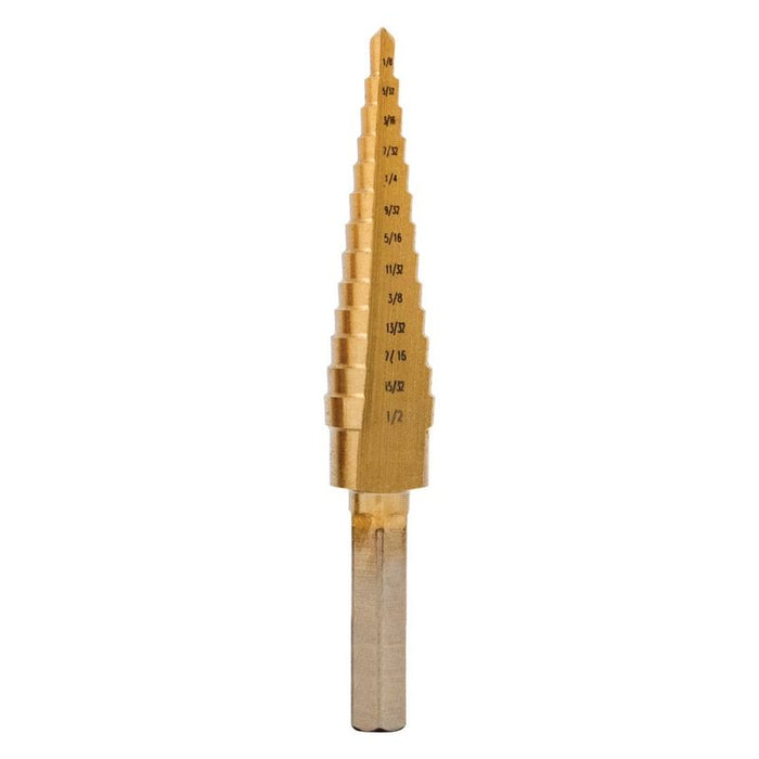 AES Industries Industries 96012 Step Drill, 1/8 to 1/2 in Dia, High Speed Steel