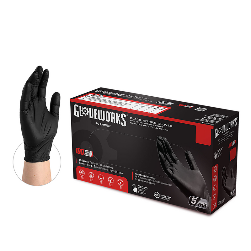 Ammex Corporation / Disposable Gloves M GlovePlus P/F, Textured Black Nitrile Gloves