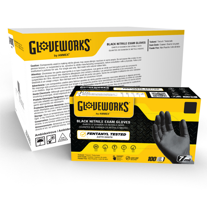 Ammex Corporation / Disposable Gloves Gloveworks Black Nitrile PF Exam LG Gloves