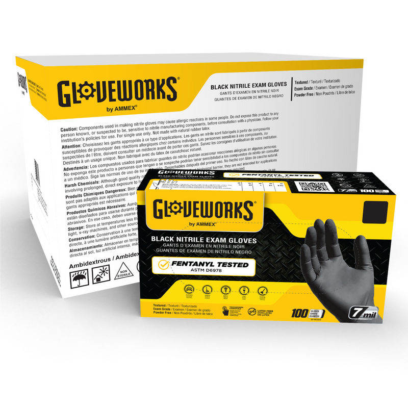 Gloveworks Black Nitrile PF Exam LG Gloves
