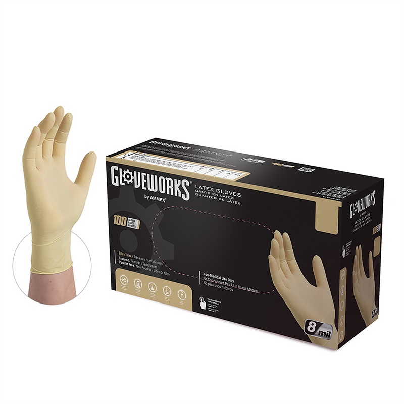 Ammex Corporation / Disposable Gloves L Gloveworks HD P/F Textured Latex Gloves - Case