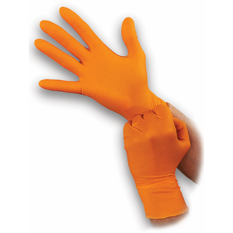 Super Tough Orange Nitrile Gloves OO-XL 8mil, 100 per box