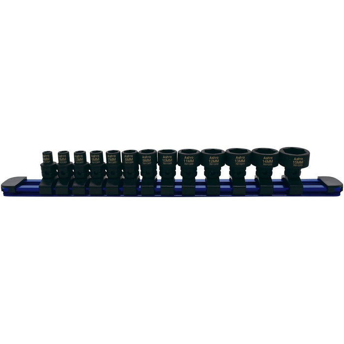 Astro Pneumatic 13-Piece 1/4? Drive Low Profile Nano Impact Sockets — Metric