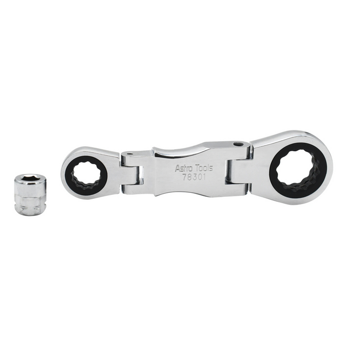 Astro Pneumatic Tool Company Stubby Ratcheting Flex Head Double Box End Wrench for Nano Sockets
