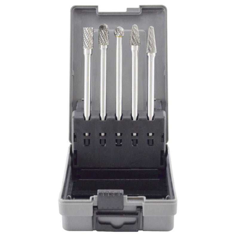 2185 5-Piece Tungsten Carbide Burr Set - 4.5 in Long Double-Cut Tools with Multiple