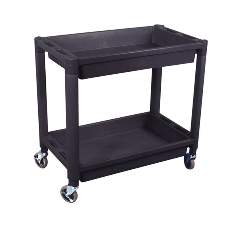8330 Heavy‑Duty Plastic Utility Cart, 30 in L x 16 in W x 31 in H, two shelves for