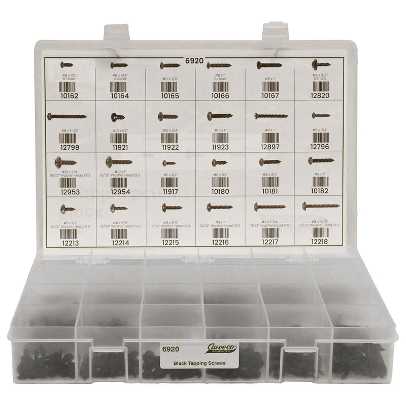 6920 Black Tapping Screws Kit, Assorted Sizes, Polypropylene Box
