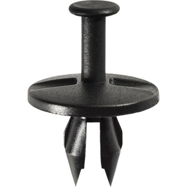 Auveco 14010 Push-Type with Open End Fascia Retainer, 1 in Dia Head x 23/32 in L Stem, Nylon, Black