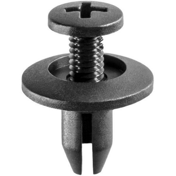 Auveco 14696 Push-Type Phillips Drive Retainer, 15 mm Dia Head x 11 mm L Stem, Nylon, Black