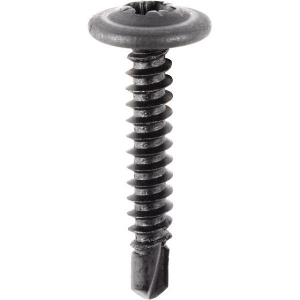 Auveco 19006 Pozidriv Round Washer #2 Drill Point Tapping Screw, M4.2-1.41 x 25 mm L, Black Phosphat