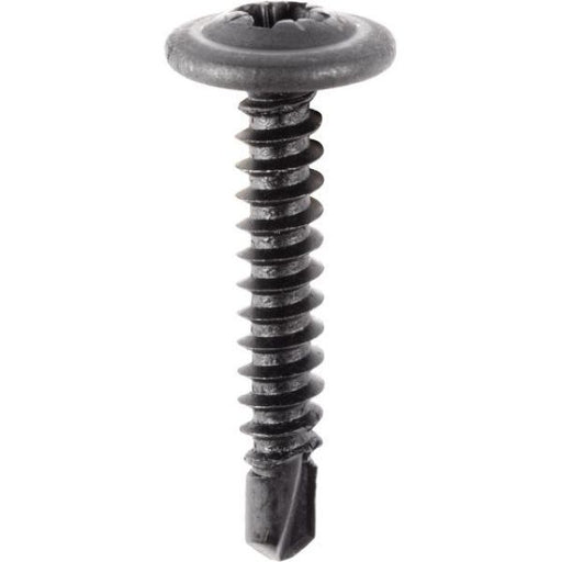 Auveco 19006 Pozidriv Round Washer #2 Drill Point Tapping Screw, M4.2-1.41 x 25 mm L, Black Phosphat