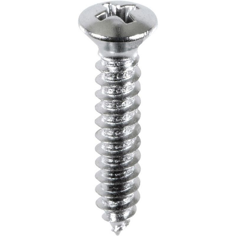 Auveco AP2730 Phillips Oval Head A/AB Point Tapping Screw, #10 Screw x 1 in L x #8 Head, Chrome