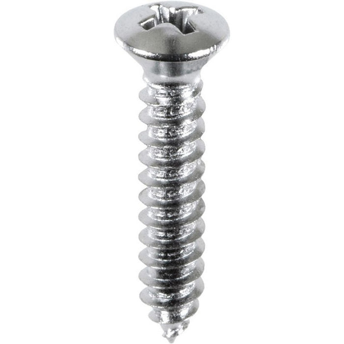Auveco AP2730 Phillips Oval Head A/AB Point Tapping Screw, #10 Screw x 1 in L x #8 Head, Chrome