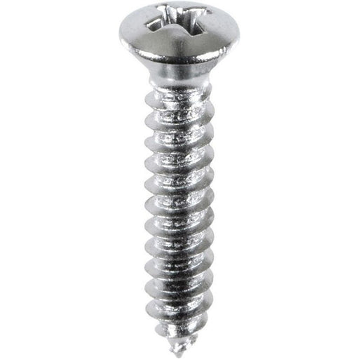 Auveco AP2730 Phillips Oval Head A/AB Point Tapping Screw, #10 Screw x 1 in L x #8 Head, Chrome