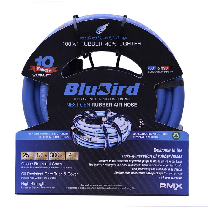 Blue Bird Air Hoses BluBird Rubber Air Hose Assembly 1/2" x 25'