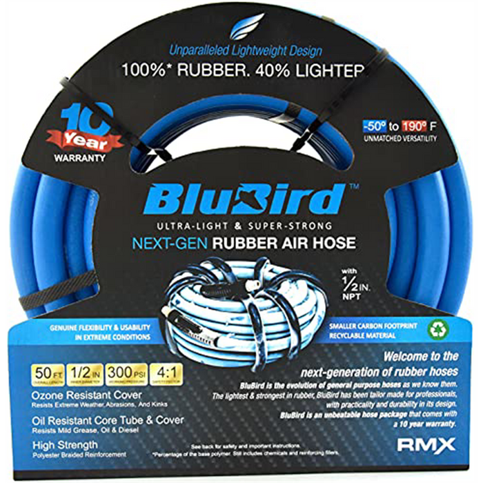 Blue Bird Air Hoses BluBird Rubber Air Hose Assembly 1/2" x 50'