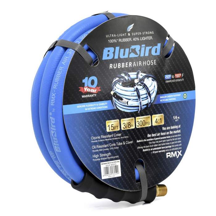 Blue Bird Air Hoses BluBird Rubber Air Hose Assembly 3/8" x 15'
