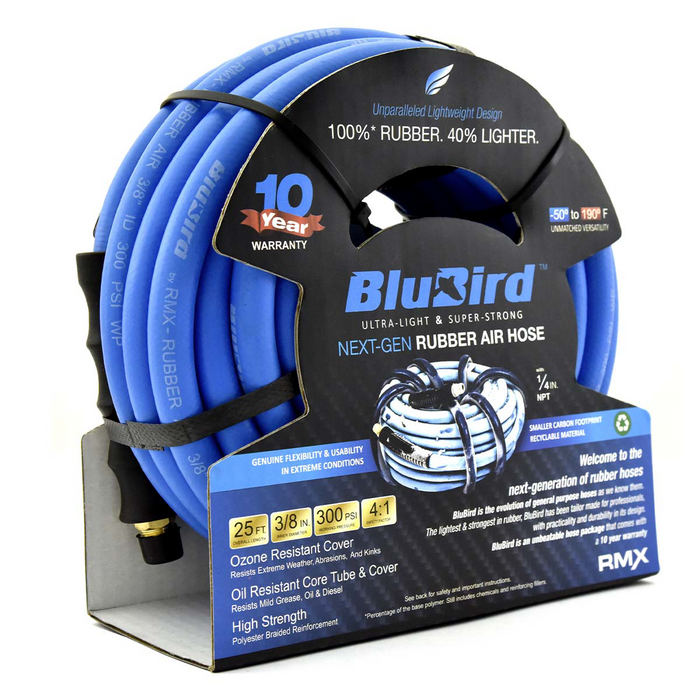 Blue Bird Air Hoses BluBird Rubber Air Hose Assembly 3/8" x 25'