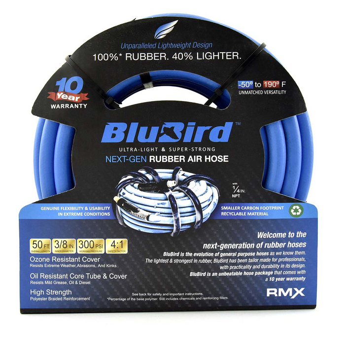 Blue Bird Air Hoses BluBird Rubber Air Hose Assembly 3/8" x 50'