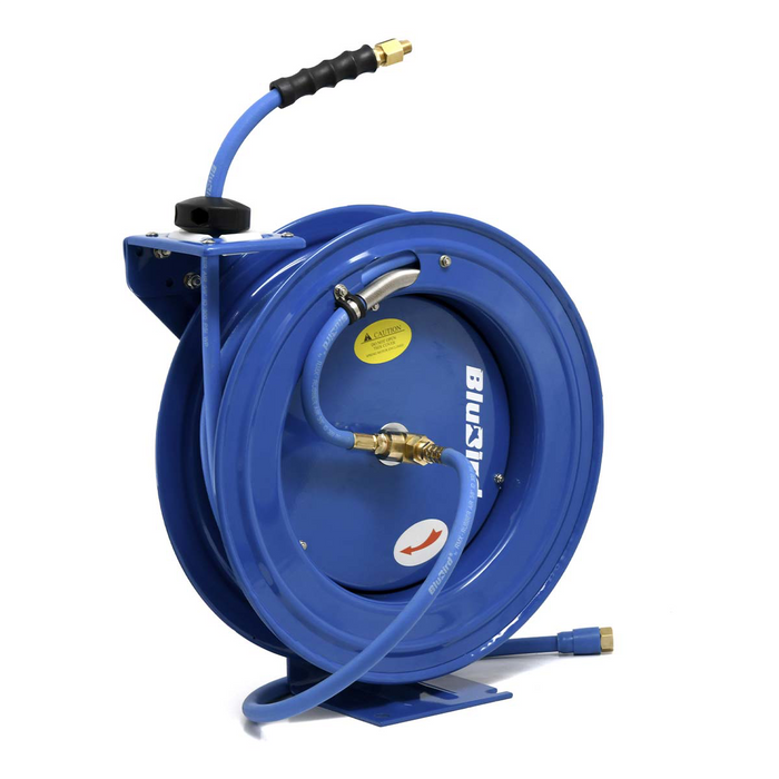 Blue Bird Air Hoses 3/8 in. x 50 ft. Rubber Air Hose and Single Arm Steel Hose Reel