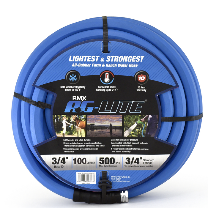 Blue Bird Air Hoses BluBird BSAL34100 AG-Lite Rubber Hot & Cold Water Hose; 3/4" x 100'