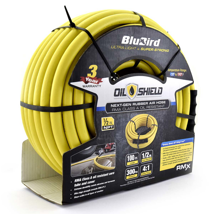 Blue Bird Air Hoses OilShield Rubber Air Hose Assembly 1/2" x 100'