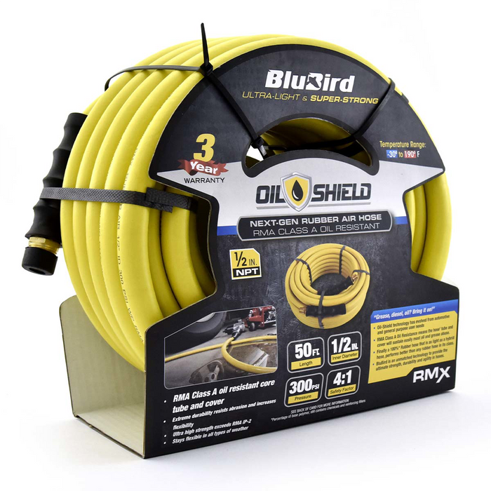 Blue Bird Air Hoses OilShield Rubber Air Hose Assembly 1/2" x 50'