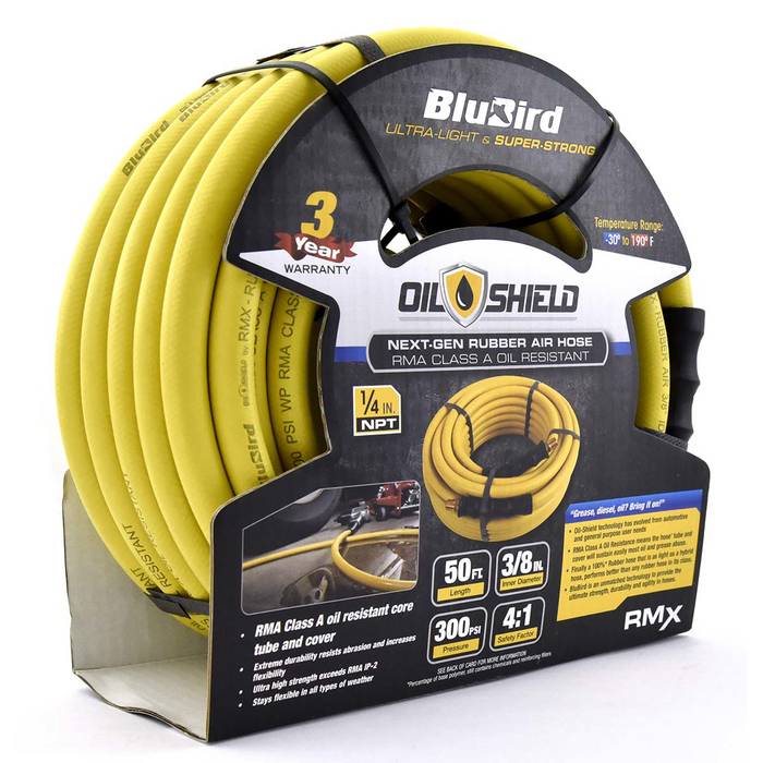 Blue Bird Air Hoses OilShield Rubber Air Hose Assembly 3/8" x 50'
