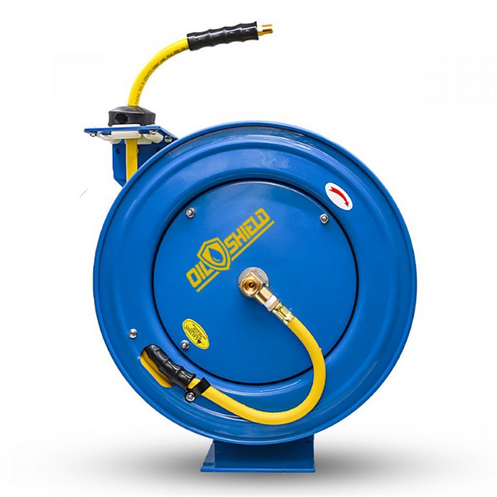 Blue Bird Air Hoses OilShield Rubber 3/8" x 50' Air Hose Reel Heavy Duty Single Arm Assembly