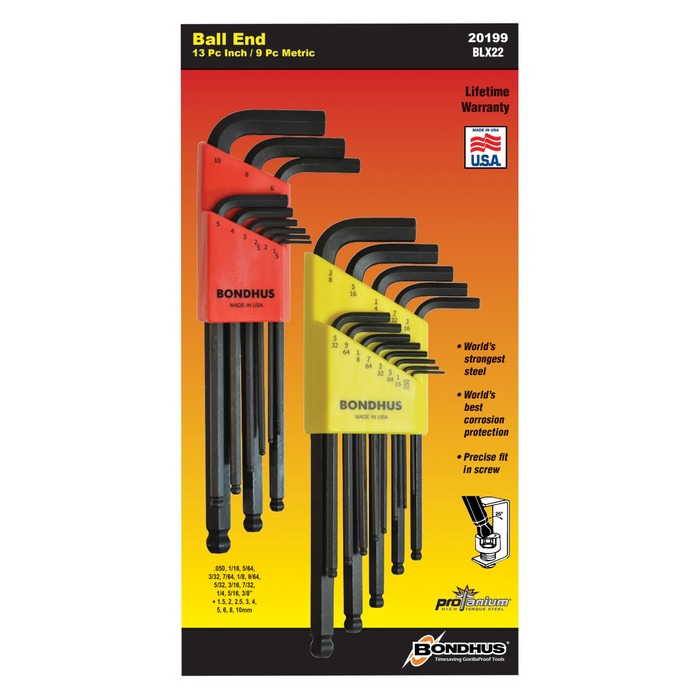 Bondhus Hex Keys L-WRENCH DBL PACK - SIZES .050-3/8"