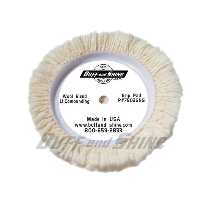 Buff and Shine Buffing Pad, 7-1/2 In Diameter, Blend Wool, White, Grip Pad Attachment