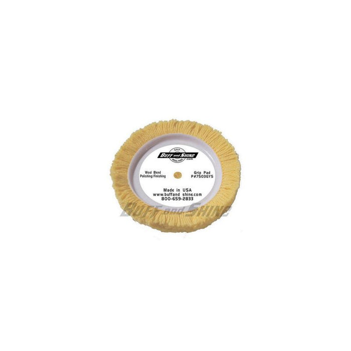 Buff and Shine and SHINE 7503GYS Buffing Grip Pad, 7-1/2 in Dia, Hook and Loop Attachment, Wool Blen