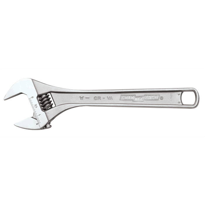 Channellock Tools Adjustable Wrench, 12 In Oal, 1.5 In Jaw, Chrome Vanadium Steel Jaw