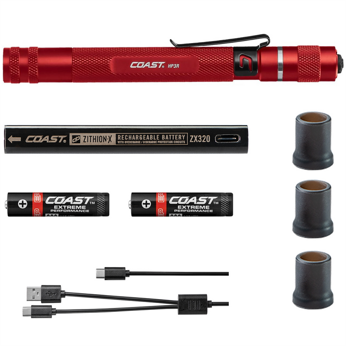 Coast Products 500 Lumen Rechargeable Penlight with Twist Focus - Red