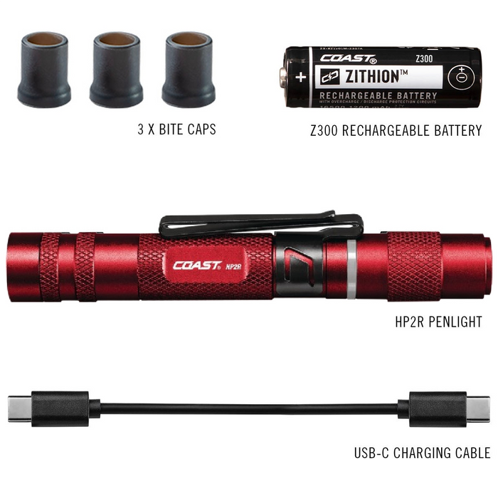 Coast Products 280 Lumen Rechargeable Penlight with Twist Focus - Red