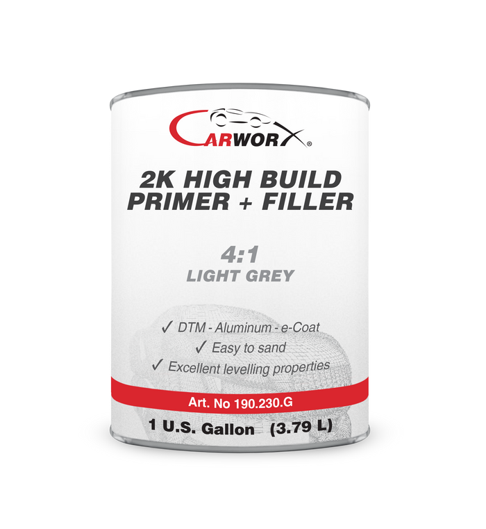 Carworx 190230G 2K High Build Primer plus Filler, 1 gal, Light Gray