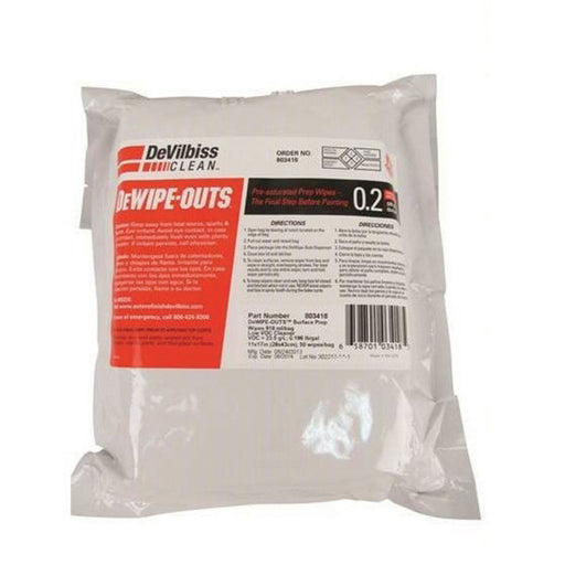 DeVilbiss DeWipe-Outs 803418 Pre-Saturated Prep Wipe, 11 in x 17 in, Like Acetone, Pouch Packing