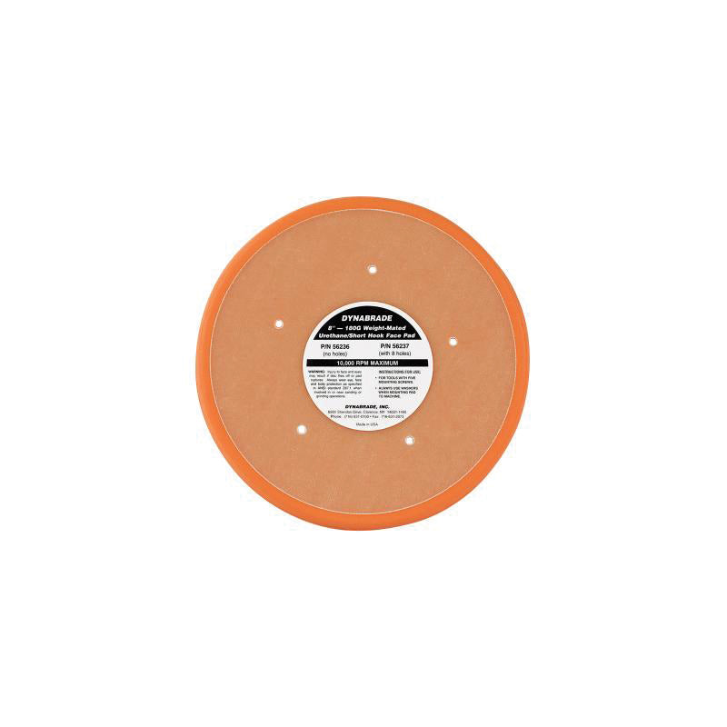 Dynabrade 56236 Non-Vacuum Short Nap Disc Backing Pad, 8 in Dia, Urethane/Vinyl, Hook Attachment, 5