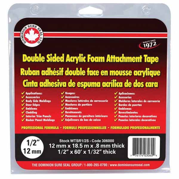 DOMINION SURE SEAL 306000 WTSR Series 2-Way Regular Attachment Tape, 60 ft x 1/2 in, 1/32 in THK, Red