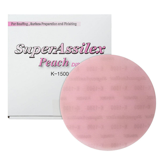 (25)Super Assilex 193-1507 Sanding Disc, 6 in Dia, K1500 Grit, Peach, No Holes