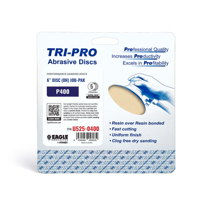 Eagle Abrasives Tri-Pro Job-Pak U525-0400 , 6 in, 400 Grit, 5 Discs